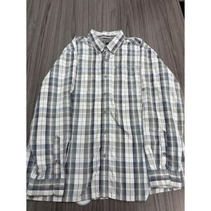 Eddie Bauer Men's 2XL Plaid Button Down Shirt Gray Blue Lightweight Mesh Lined
